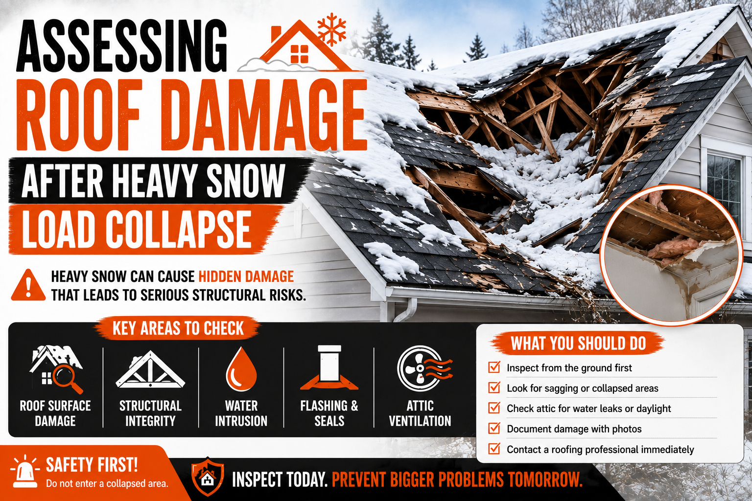 Assessing Roof Damage After Heavy Snow Load Collapse