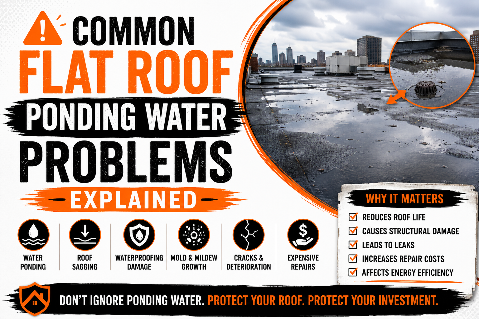 Common Flat Roof Ponding Water Problems Explained