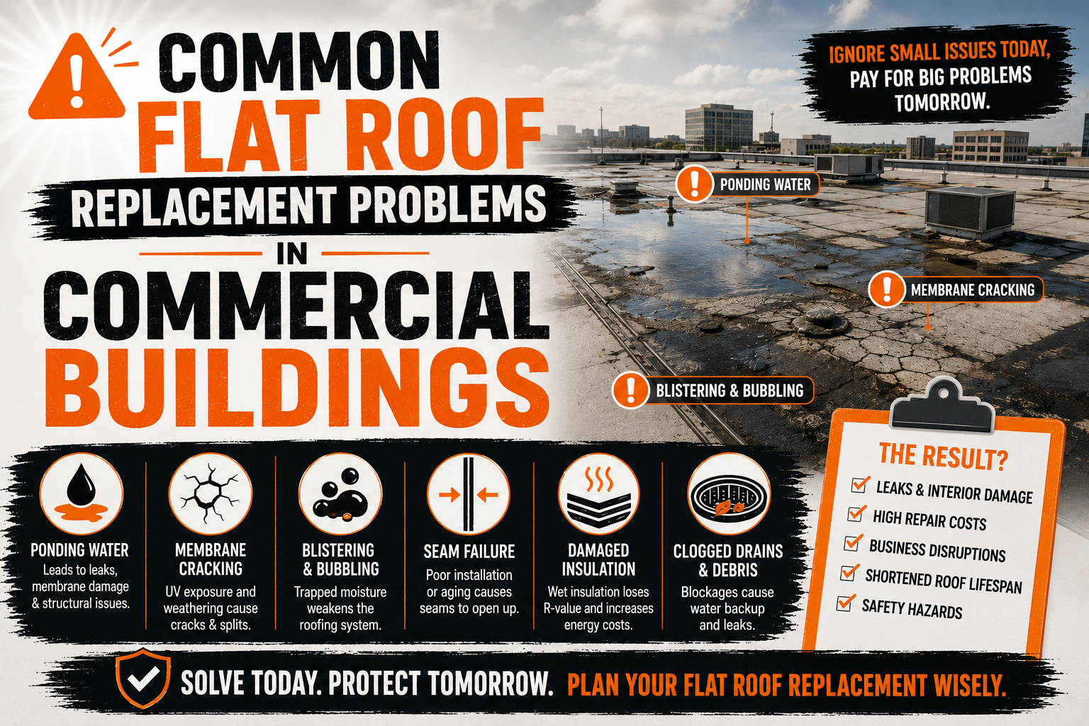 Common Flat Roof Replacement Problems in Commercial Buildings