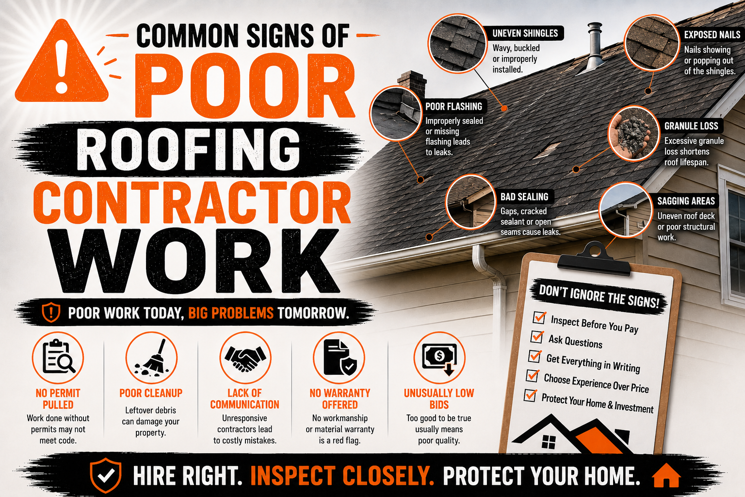 Common Signs of Poor Roofing Contractor Work