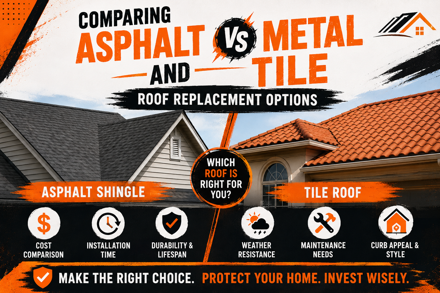 Comparing Asphalt Metal and Tile Roof Replacement Options