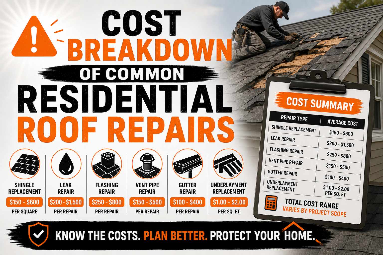 Cost Breakdown of Common Residential Roof Repairs