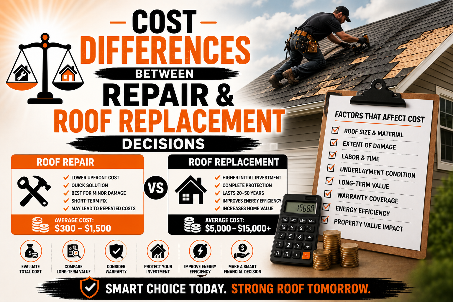 Cost Differences Between Repair and Roof Replacement Decisions
