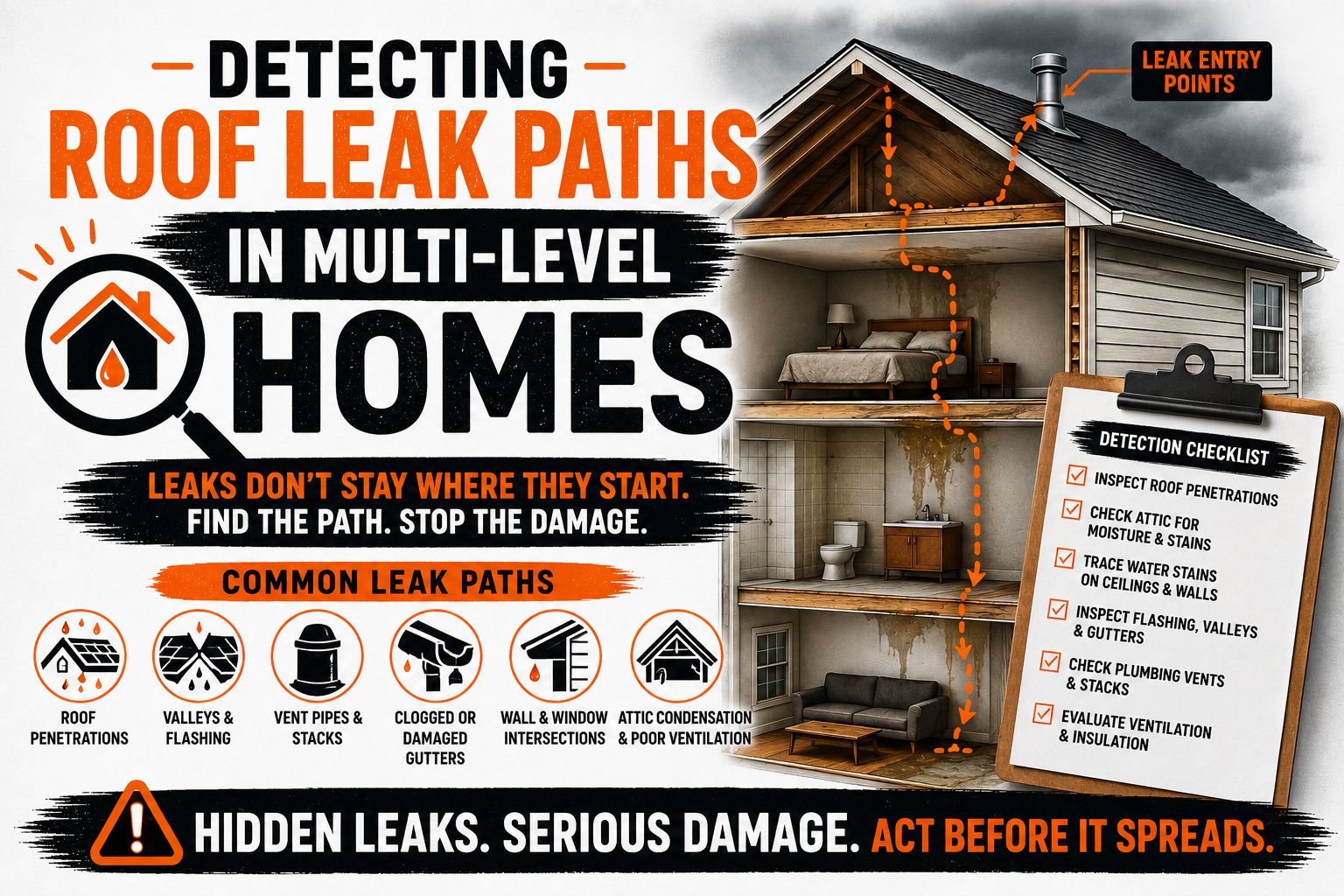 Detecting Roof Leak Paths in Multi-Level Homes