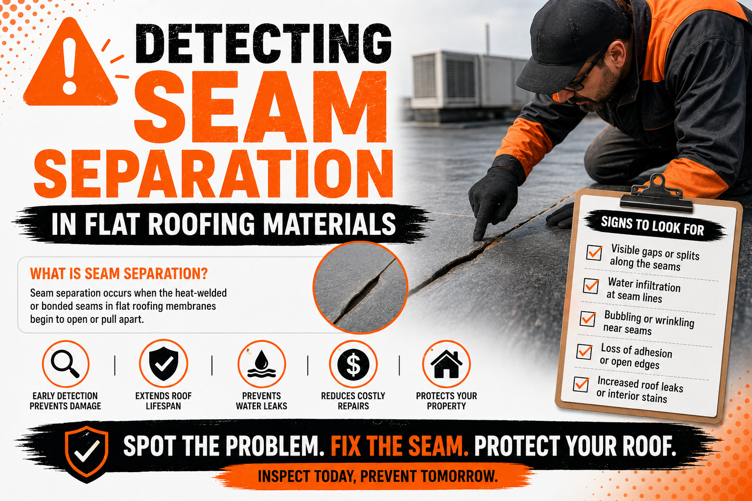 Detecting Seam Separation in Flat Roofing Materials
