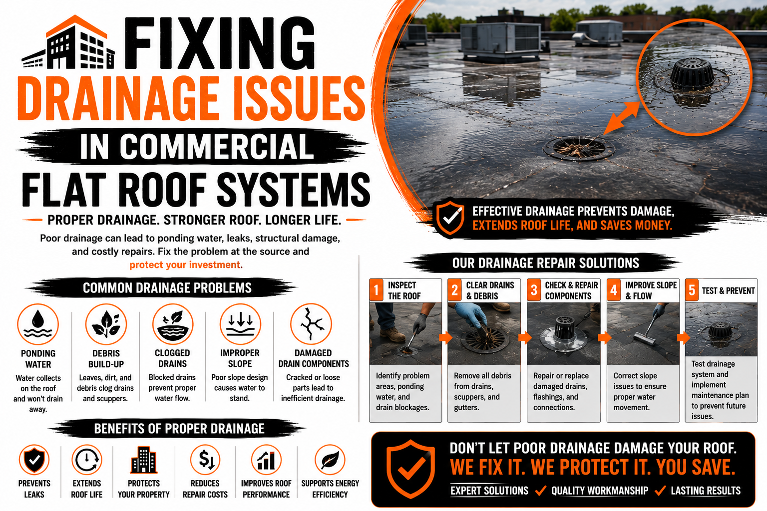 Fixing Drainage Issues in Commercial Flat Roof Systems