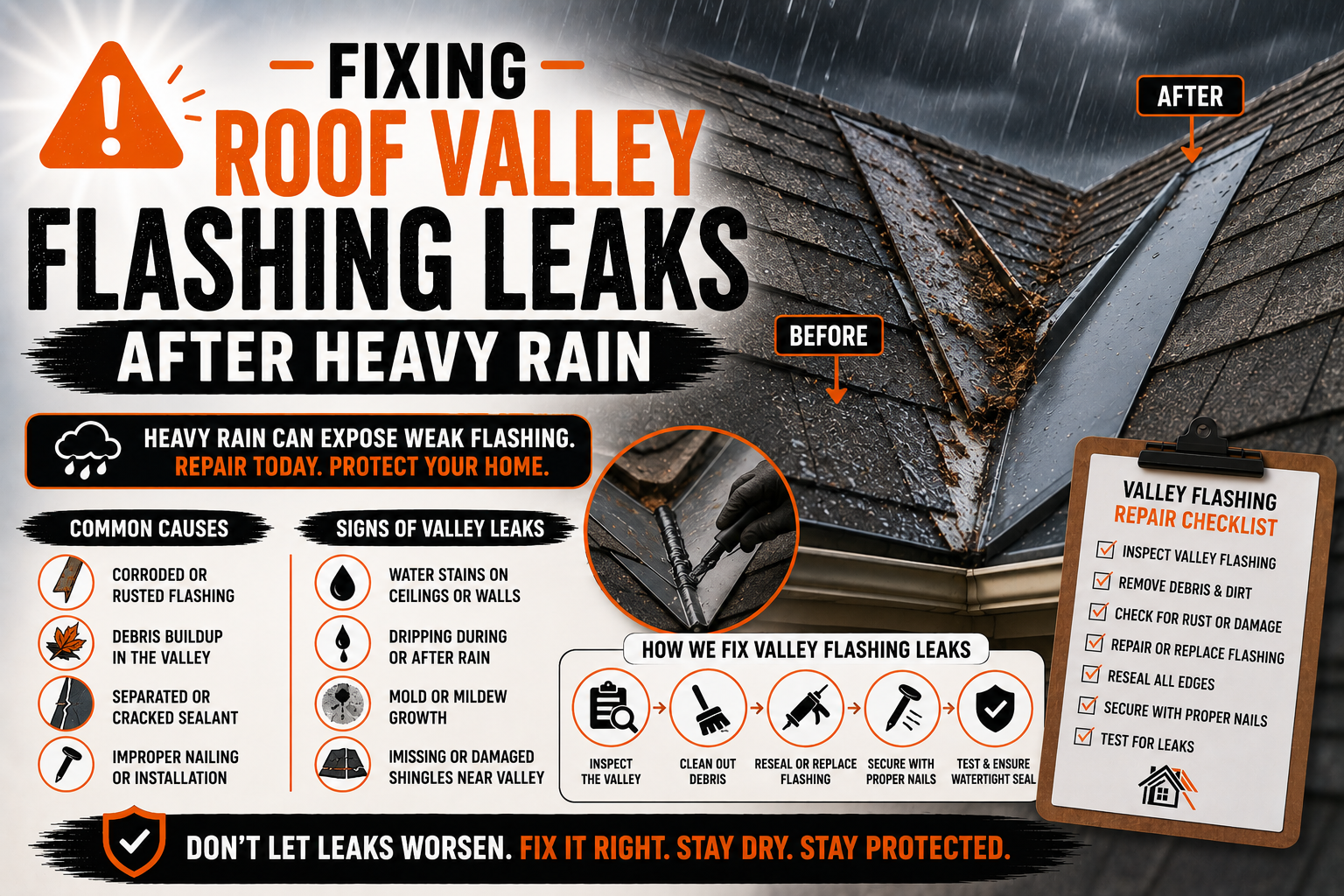 Fixing Roof Valley Flashing Leaks After Heavy Rain