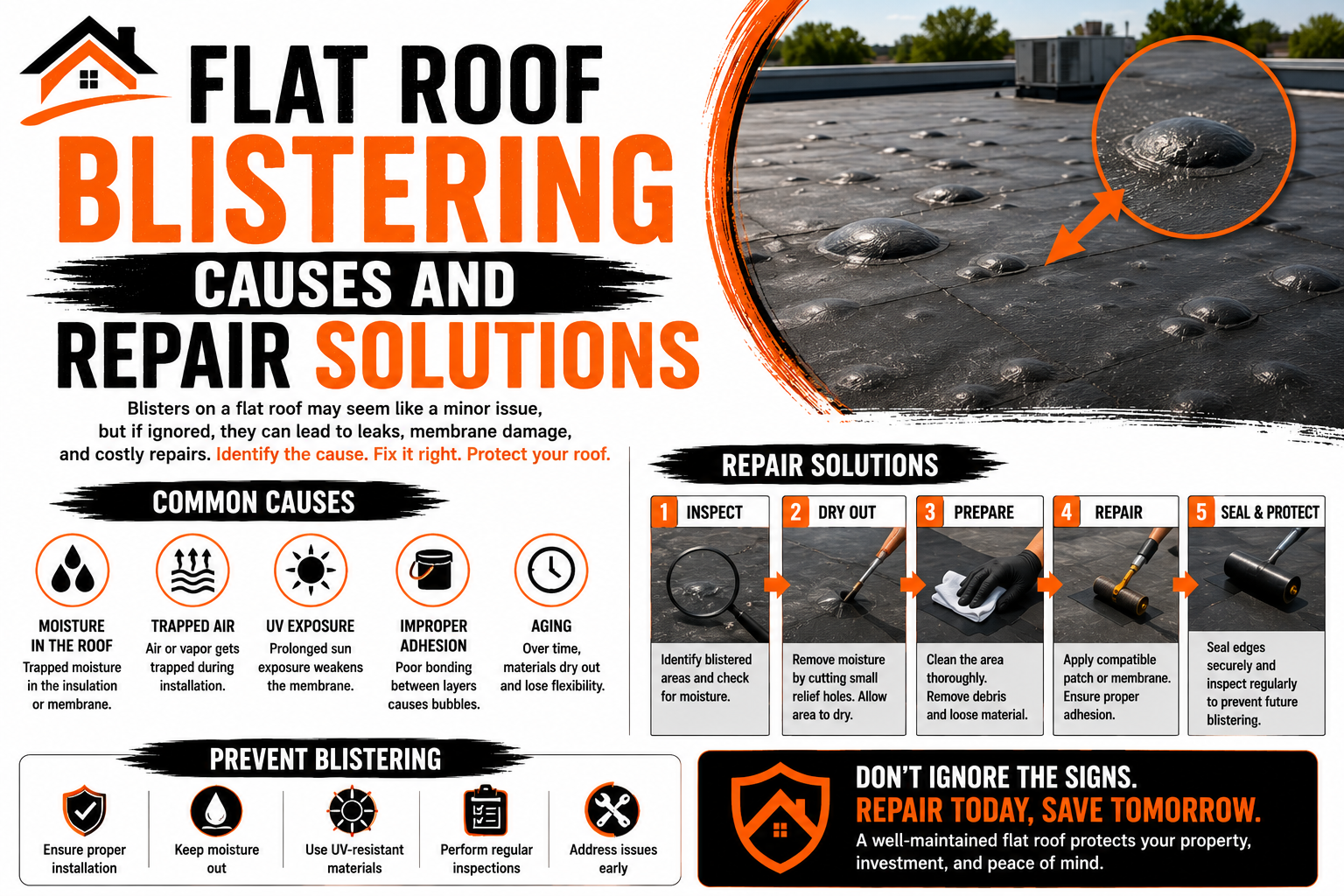 Flat Roof Blistering Causes and Repair Solutions