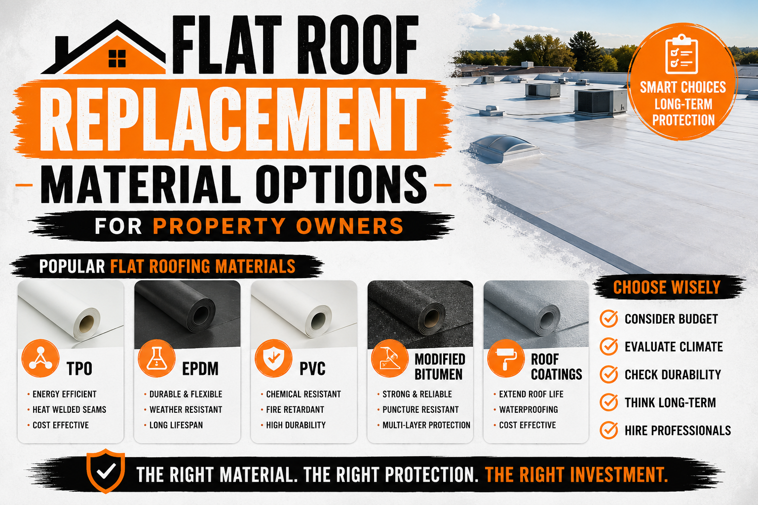 Flat Roof Replacement Material Options for Property Owners