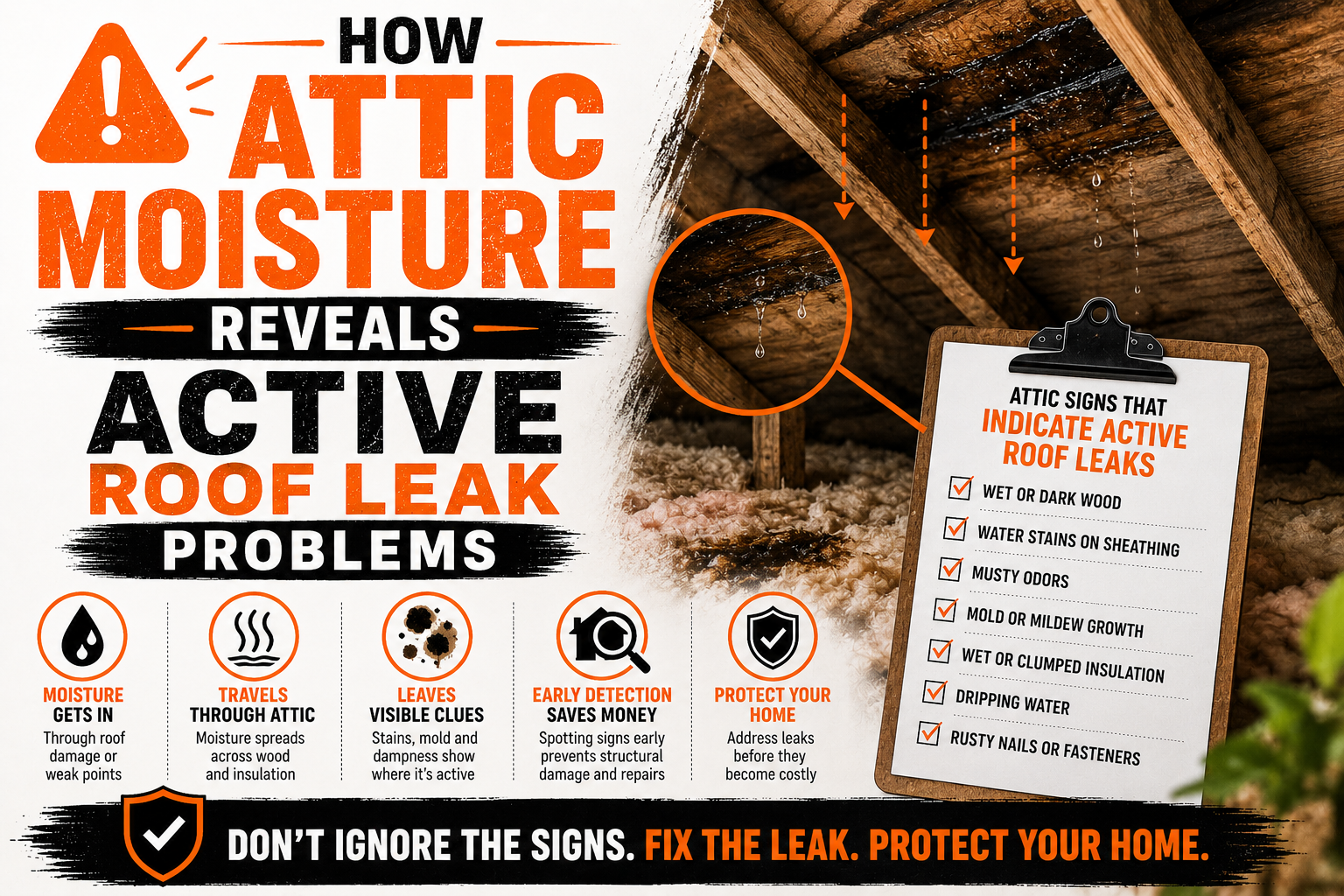 How Attic Moisture Reveals Active Roof Leak Problems