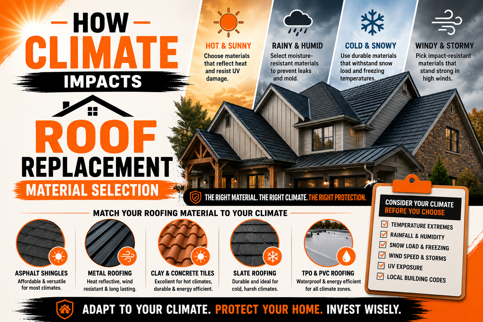 How Climate Impacts Roof Replacement Material Selection