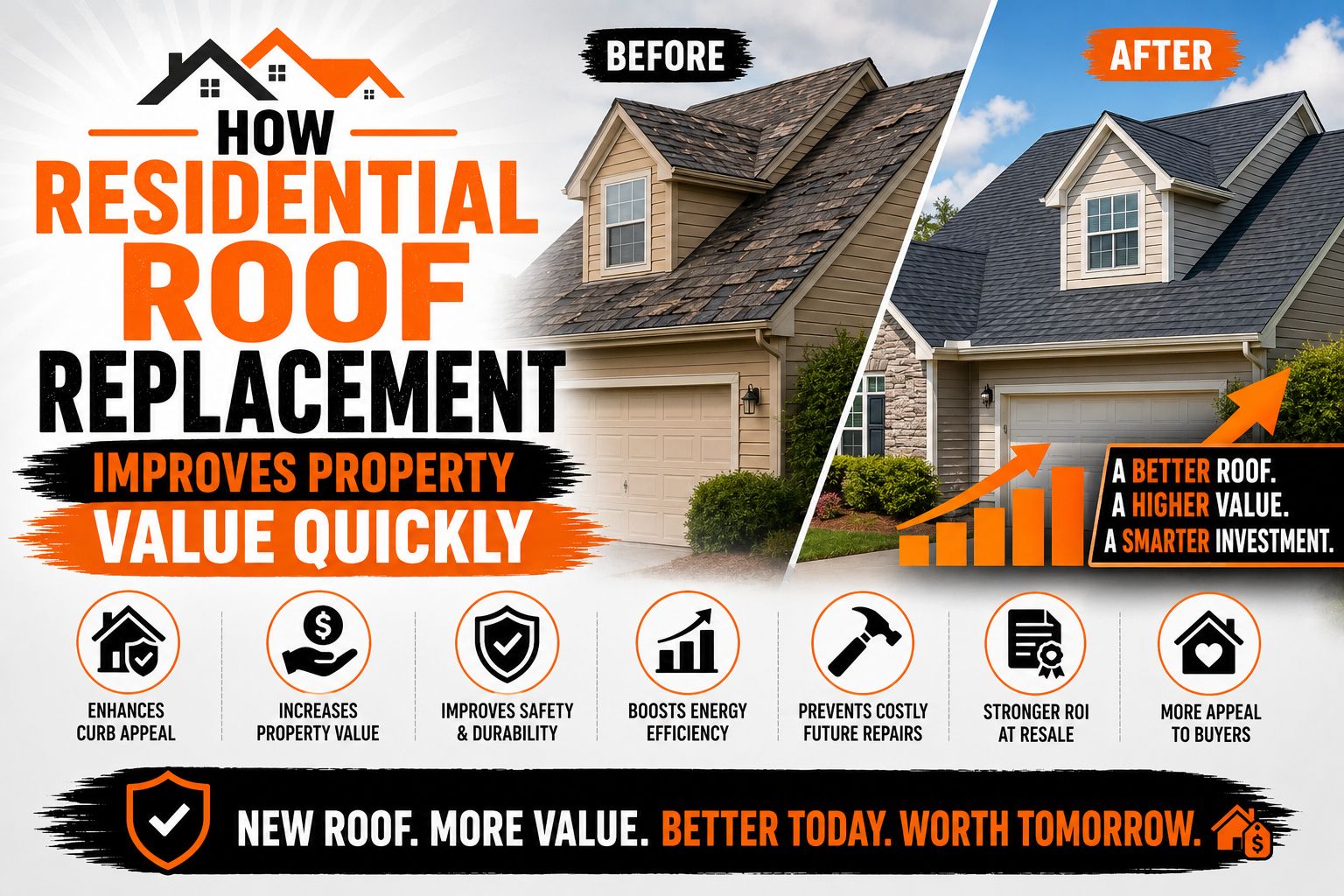 How Residential Roof Replacement Improves Property Value Quickly