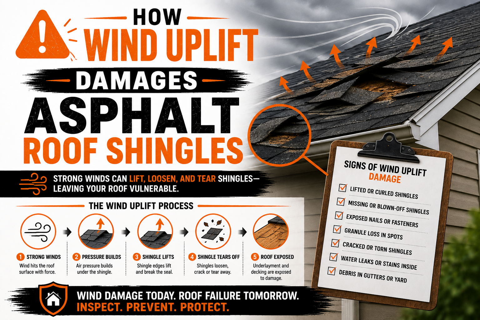 How Wind Uplift Damages Asphalt Roof Shingles