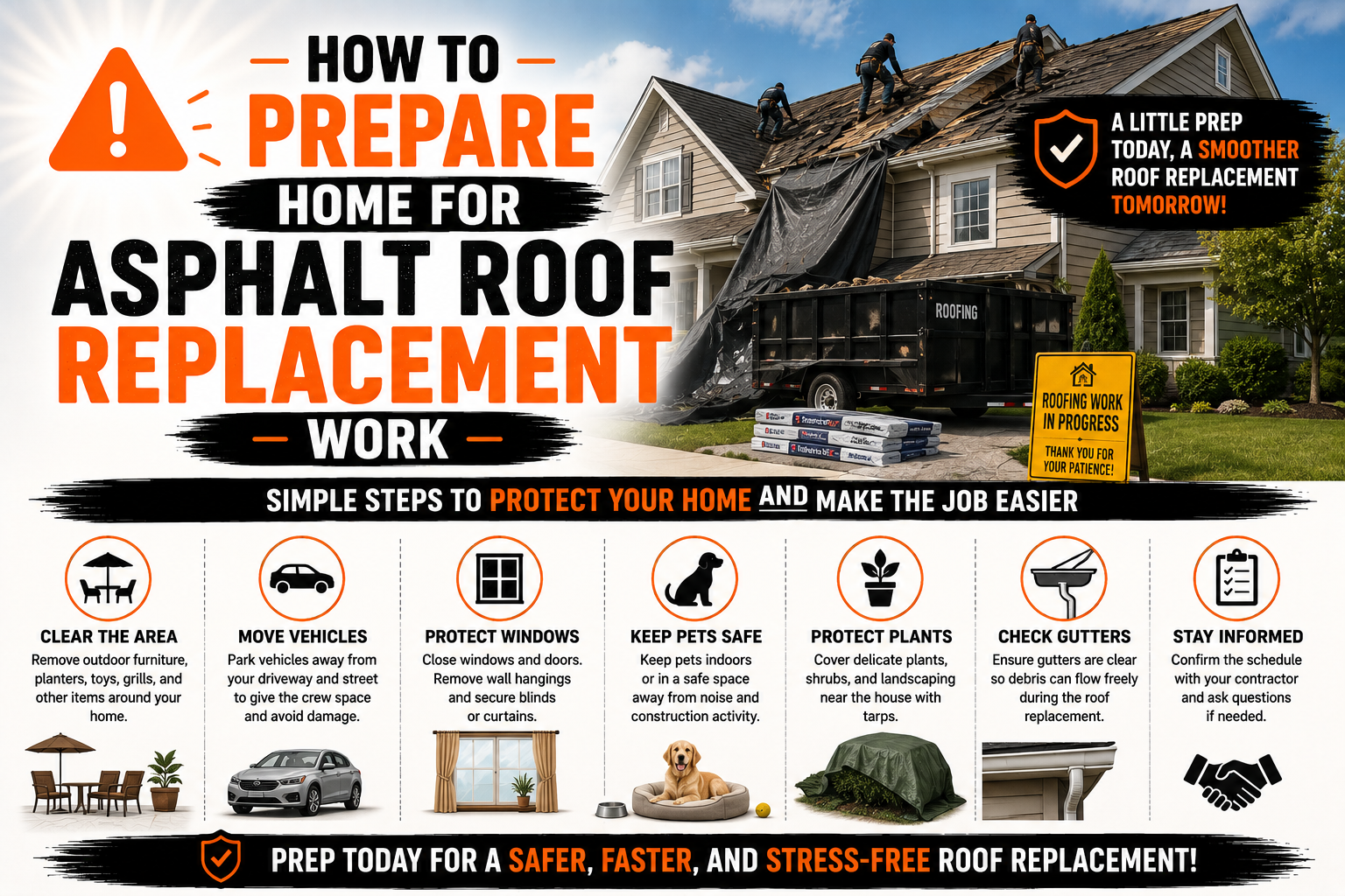 How to Prepare Home for Asphalt Roof Replacement Work