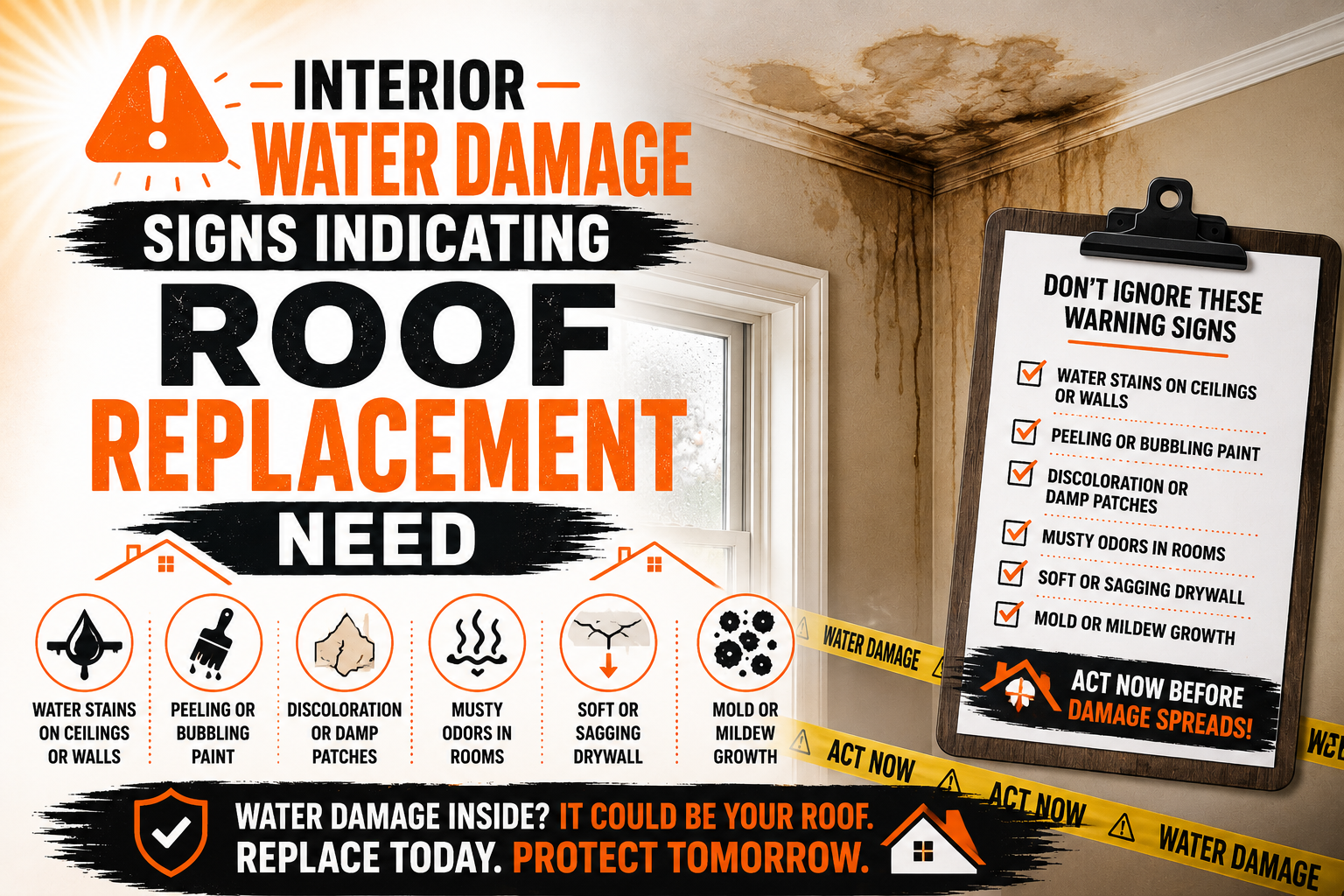 Interior Water Damage Signs Indicating Roof Replacement Need