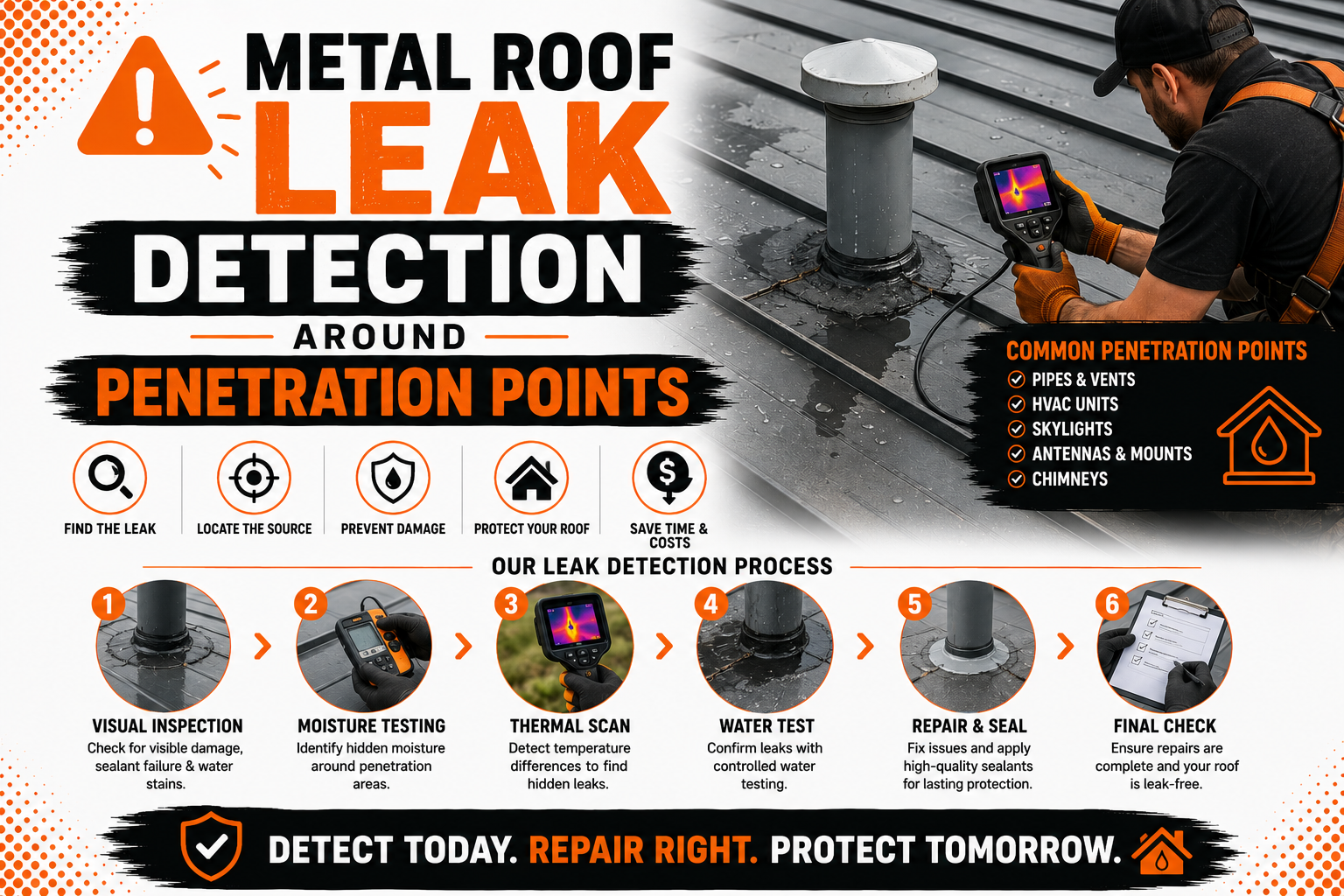 Metal Roof Leak Detection Around Penetration Points
