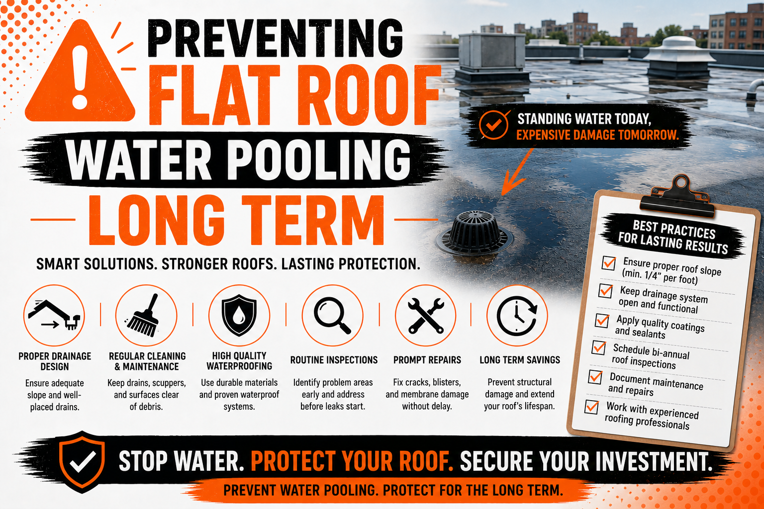 Preventing Flat Roof Water Pooling Long Term