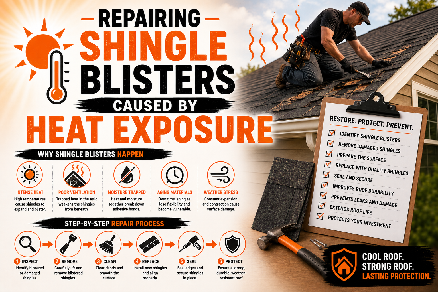 Repairing Shingle Blisters Caused by Heat Exposure