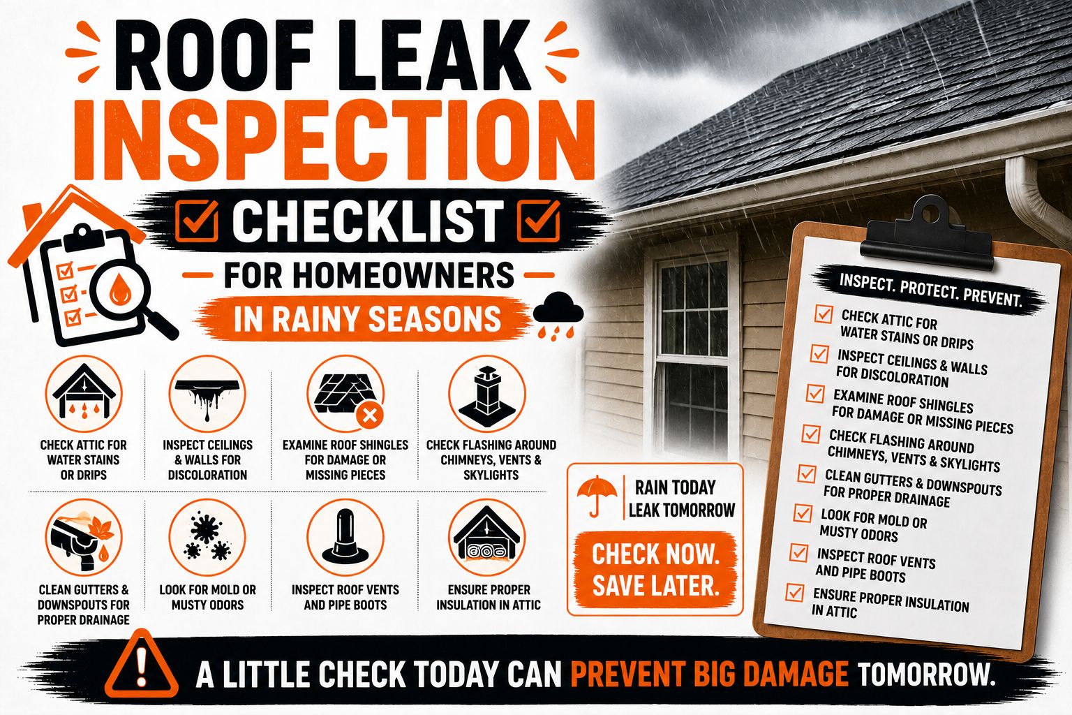 Roof Leak Inspection Checklist for Homeowners in Rainy Seasons