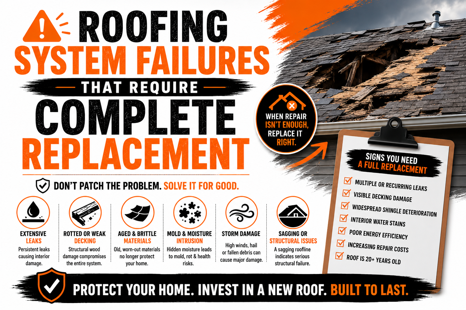 Roofing System Failures That Require Complete Replacement