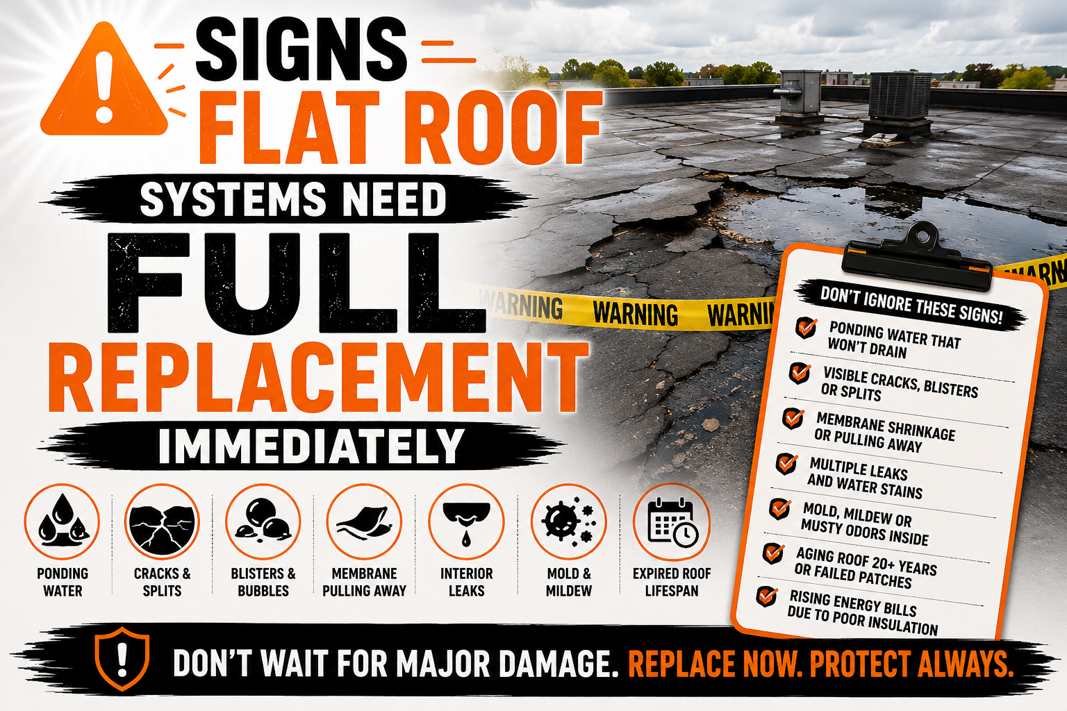 Signs Flat Roof Systems Need Full Replacement Immediately