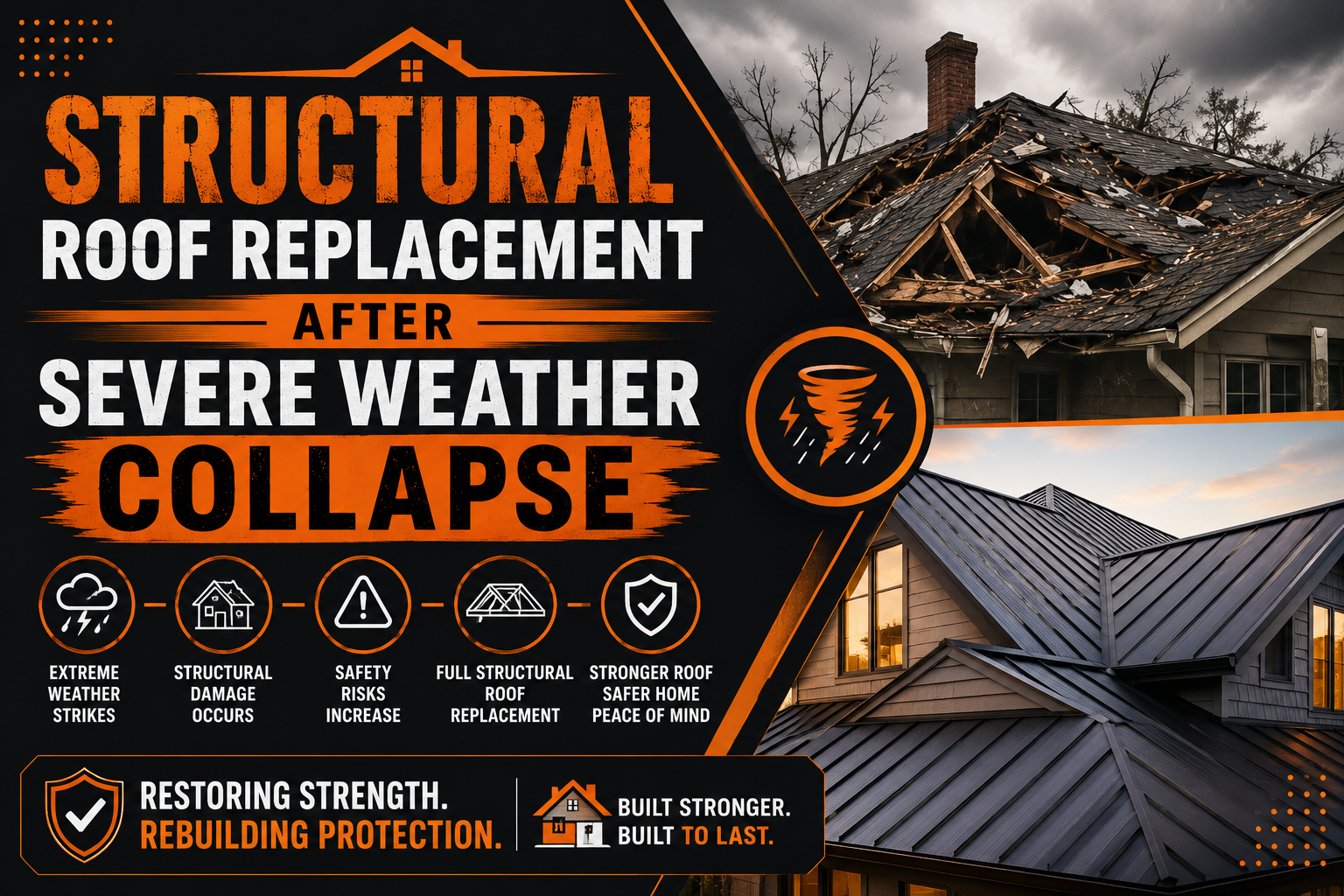 Structural Roof Replacement After Severe Weather Collapse