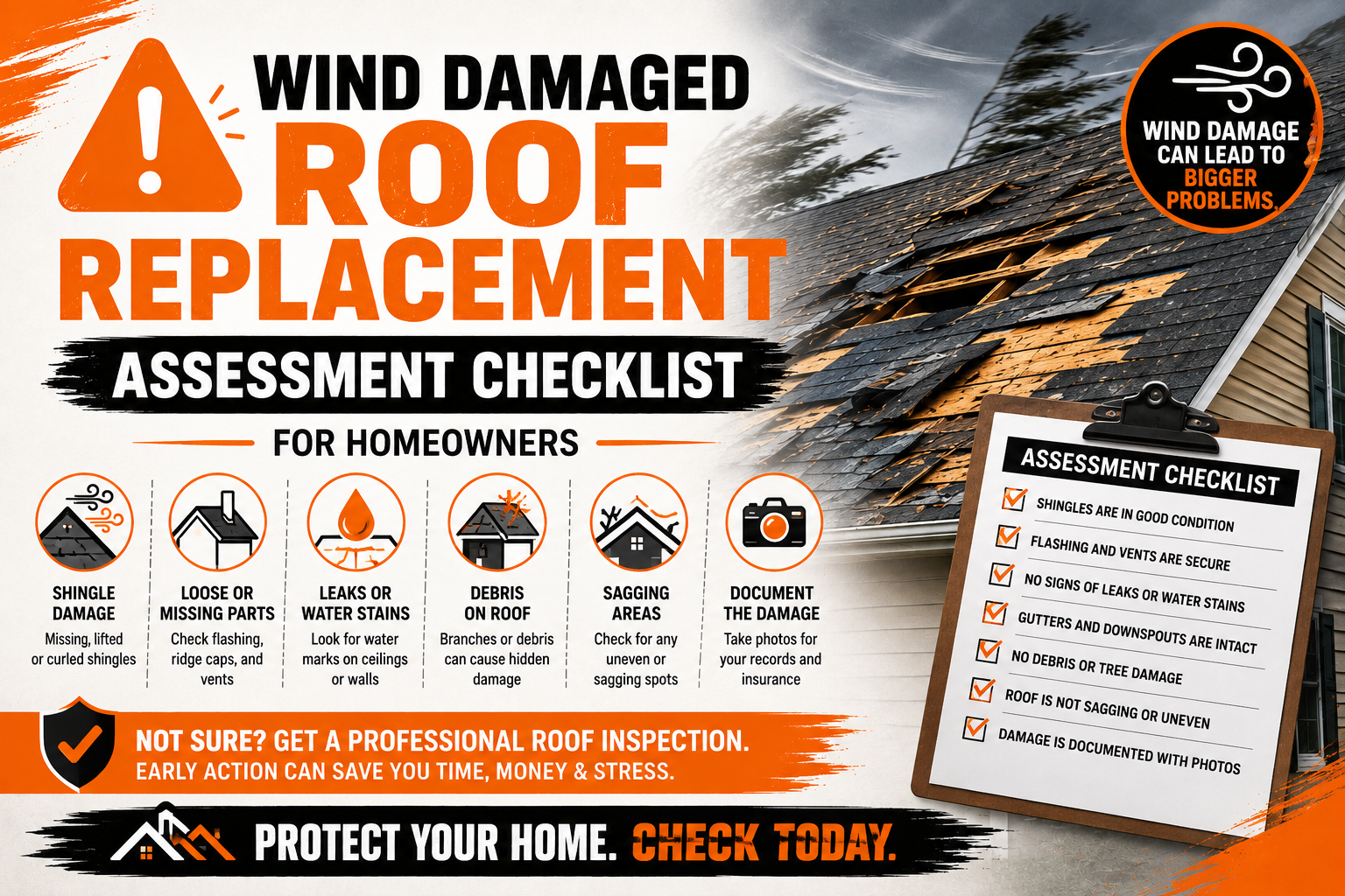 Wind Damaged Roof Replacement Assessment Checklist for Homeowners