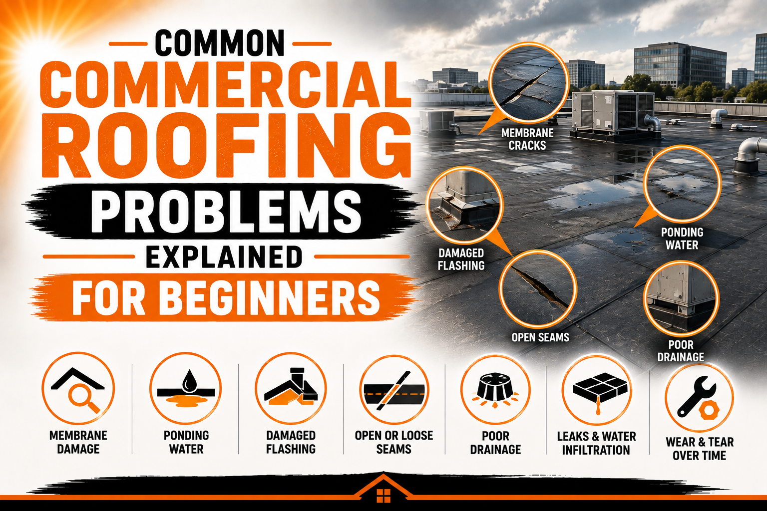 Common Commercial Roofing Problems Explained for Beginners