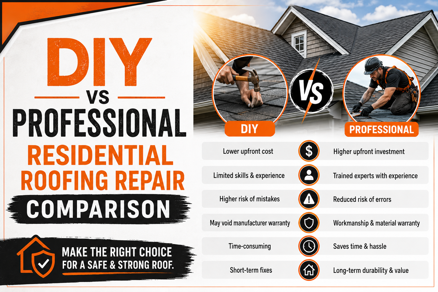 DIY vs Professional Residential Roofing Repair Comparison