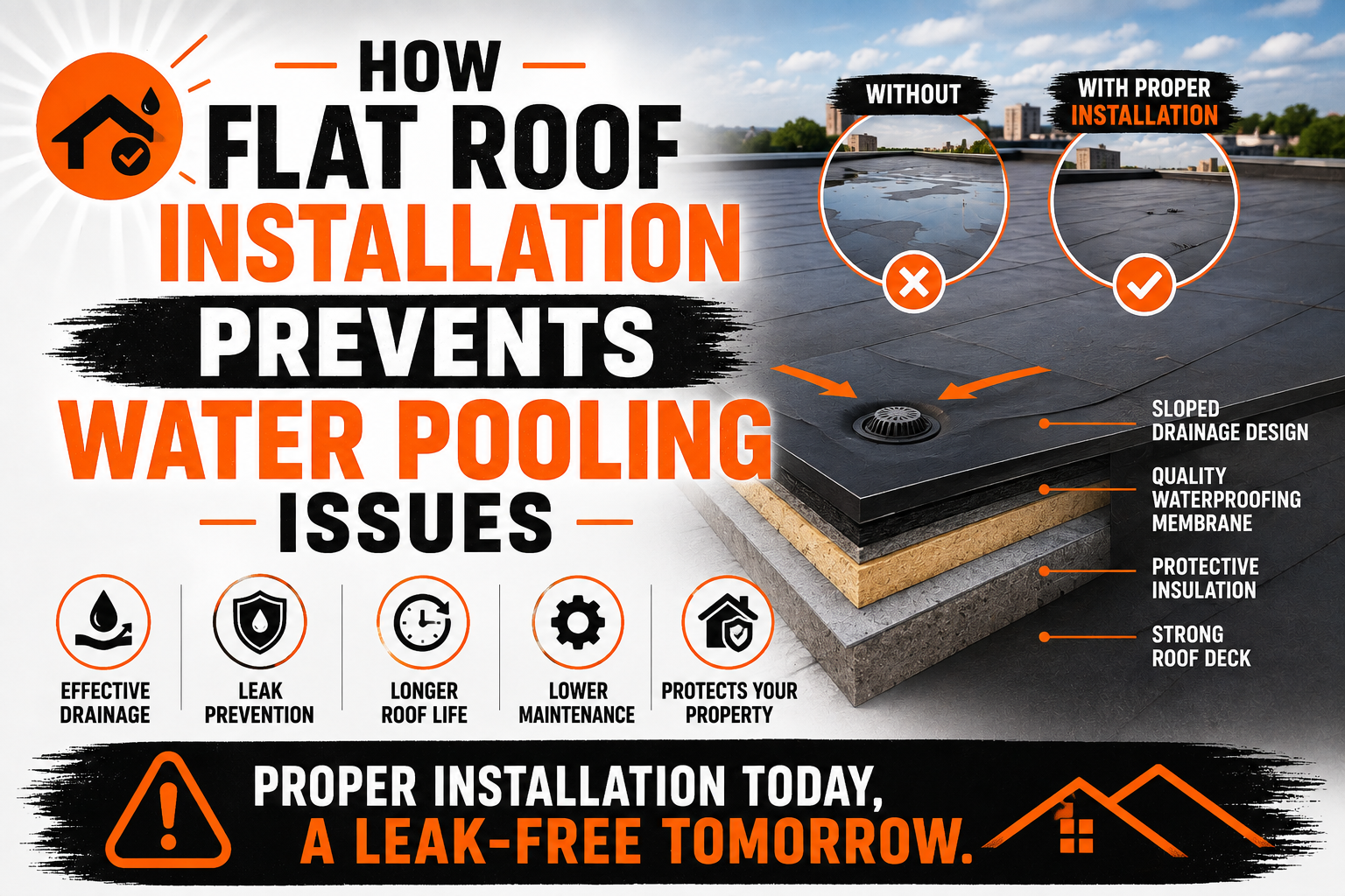 How Flat Roof Installation Prevents Water Pooling Issues