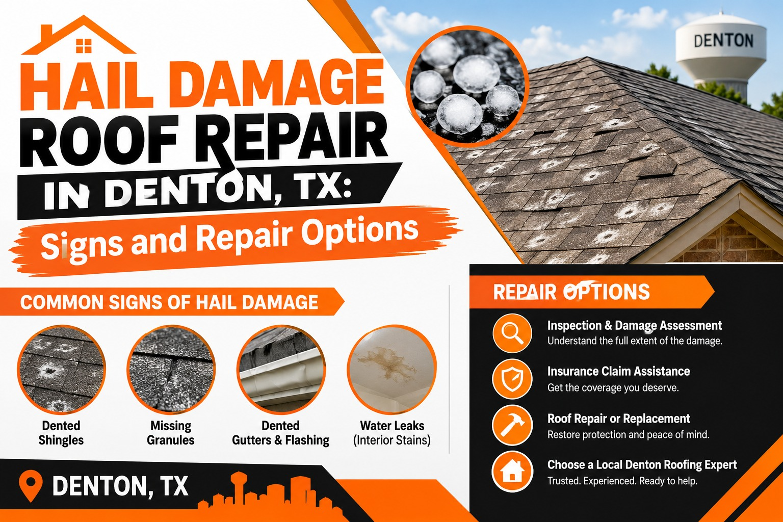 Hail Damage Roof Repair in Denton, TX Signs and Repair Options