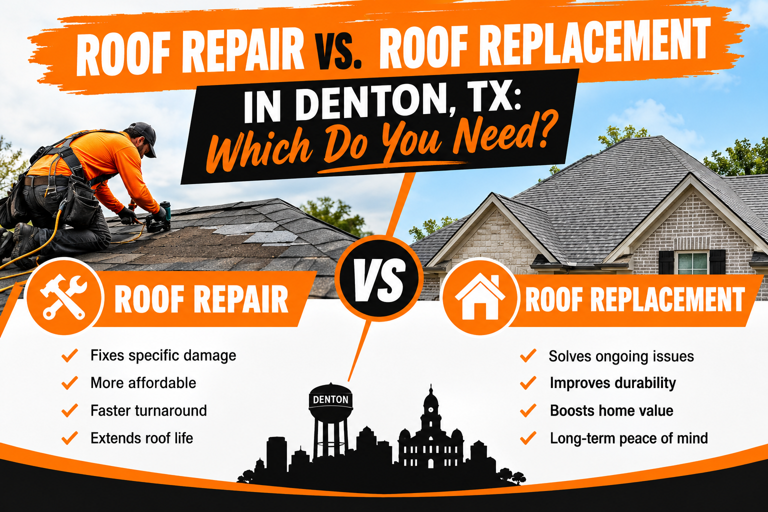 Roof Repair vs. Roof Replacement in Denton, TX: Which Do You Need?